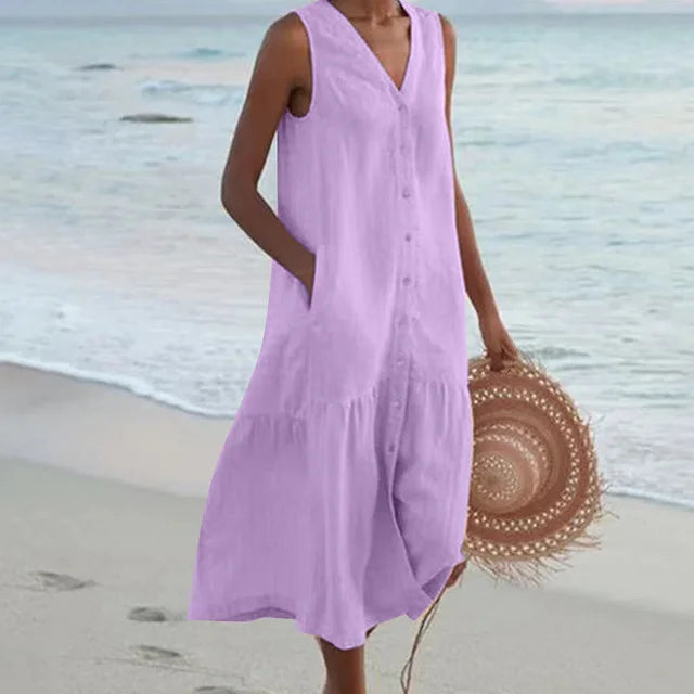 Women's Linen Blend Sleeveless Midi Dress - photo 7
