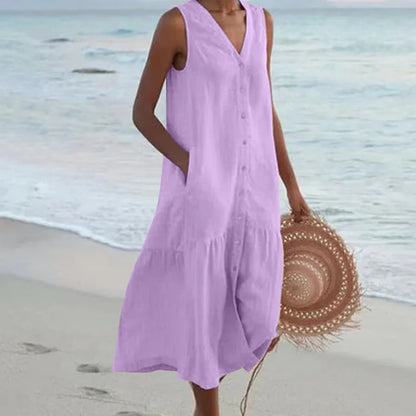 Women's Linen Blend Sleeveless Midi Dress - photo 7