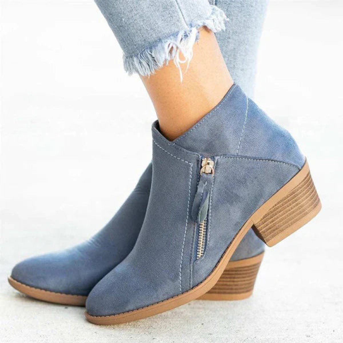 Women's Suede Ankle Boots with Low Heel