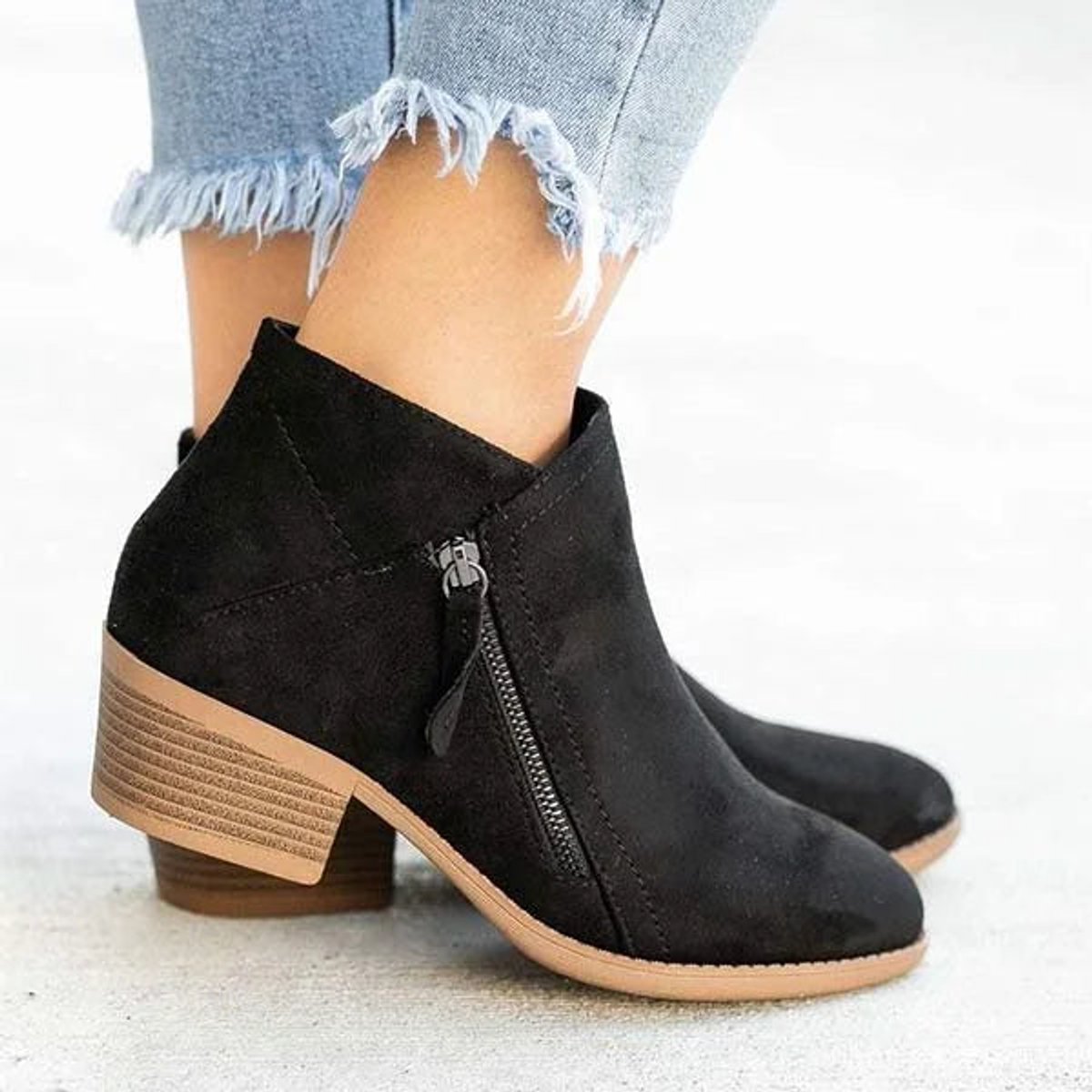 Women's Suede Ankle Boots with Low Heel