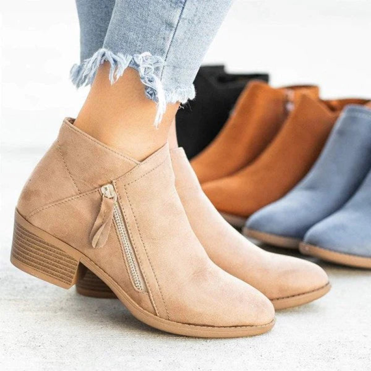 Women's Suede Ankle Boots with Low Heel