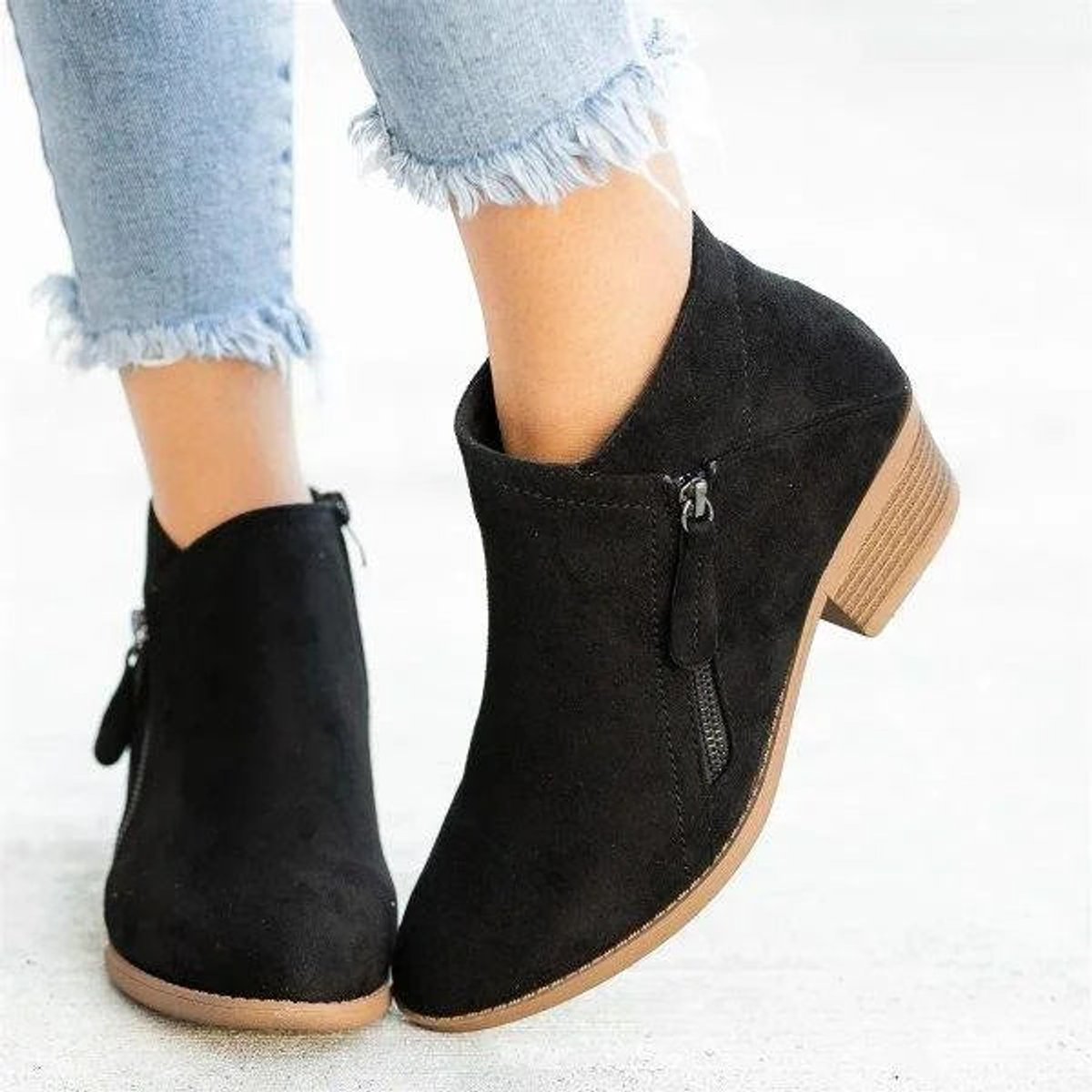 Women's Suede Ankle Boots with Low Heel