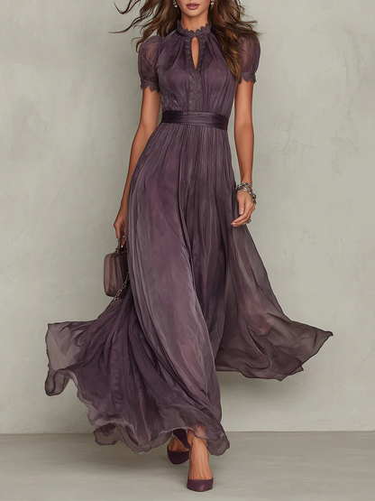Women's Maxi Dress with High Neck and Puff Sleeves