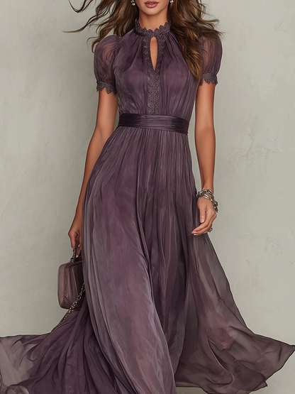 Women's Maxi Dress with High Neck and Puff Sleeves