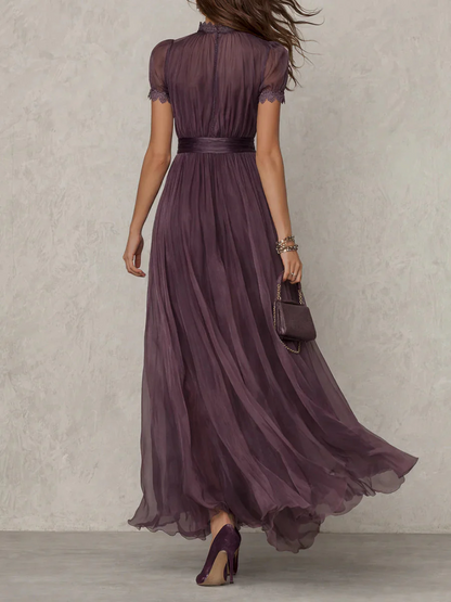 Women's Maxi Dress with High Neck and Puff Sleeves