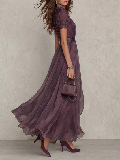 Women's Maxi Dress with High Neck and Puff Sleeves