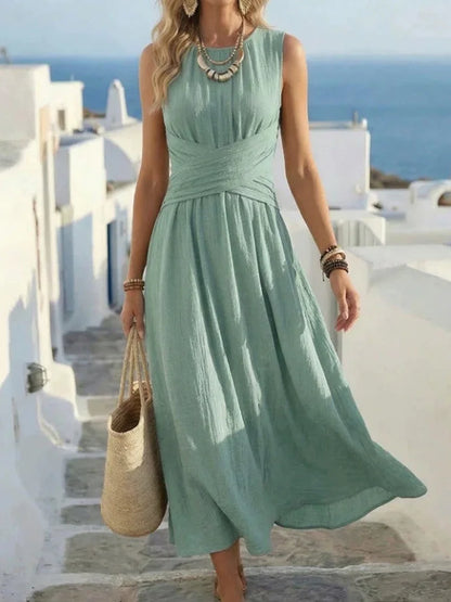 Women's Maxi Dress with Ruched Waist and Wide Straps - photo 1