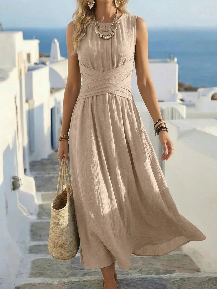 Women's Maxi Dress with Ruched Waist and Wide Straps - photo 3