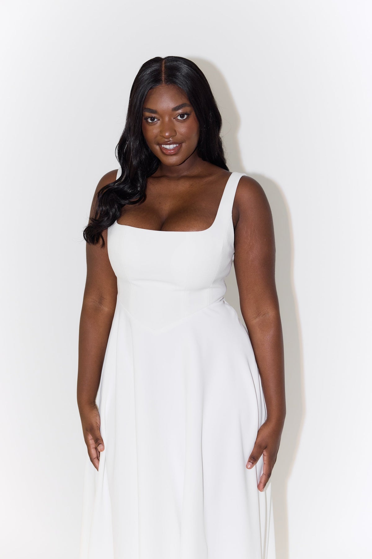 Women's Midi Dress with Square Neck and Relaxed Fit