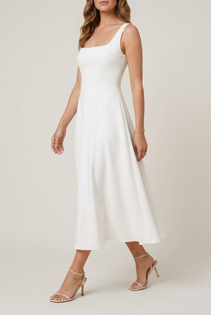 Women's Midi Dress with Square Neck and Relaxed Fit