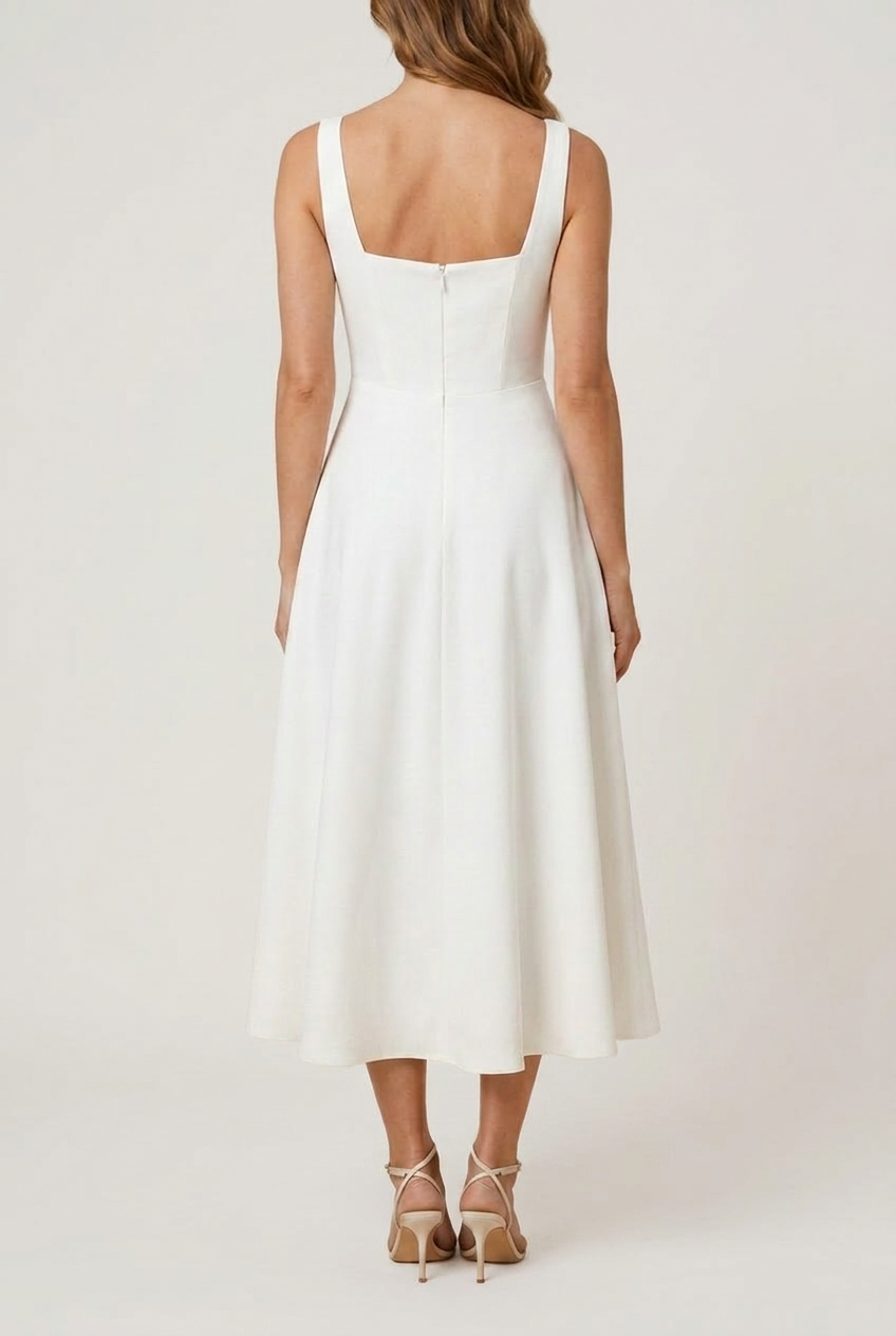 Women's Midi Dress with Square Neck and Relaxed Fit