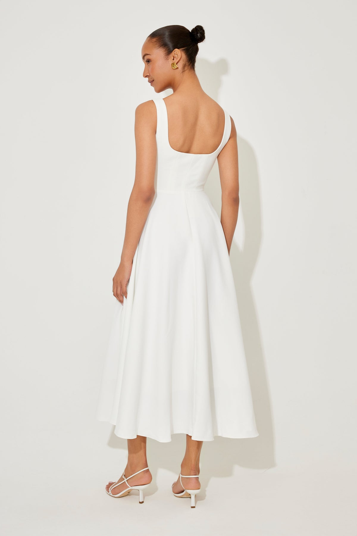 Women's Midi Dress with Square Neck and Relaxed Fit