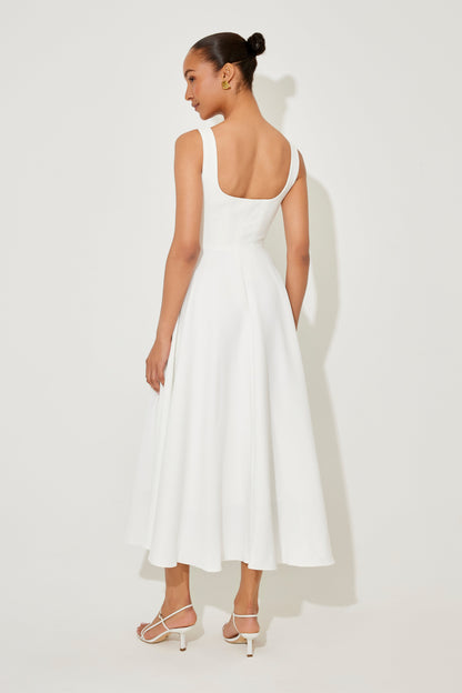 Women's Midi Dress with Square Neck and Relaxed Fit