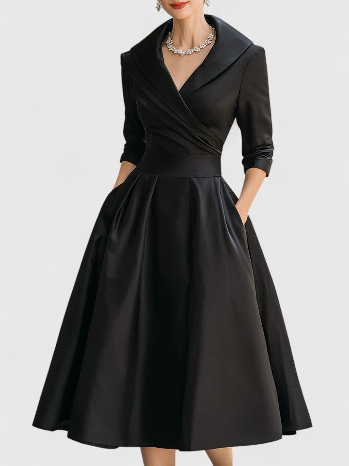 Women's Midi Dress with V-Neck and Short Sleeves