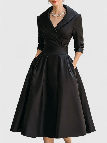 Women's Midi Dress with V-Neck and Short Sleeves