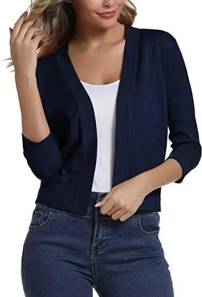 Women's Open-Front Cropped Cardigan with 3/4 Sleeves - photo 10