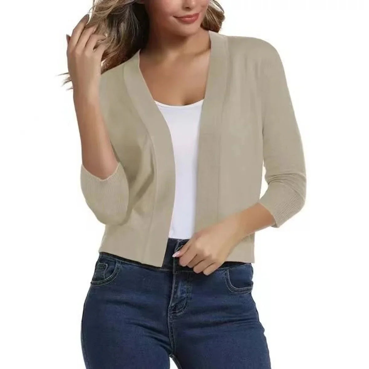 Women's Open-Front Cropped Cardigan with 3/4 Sleeves - photo 11