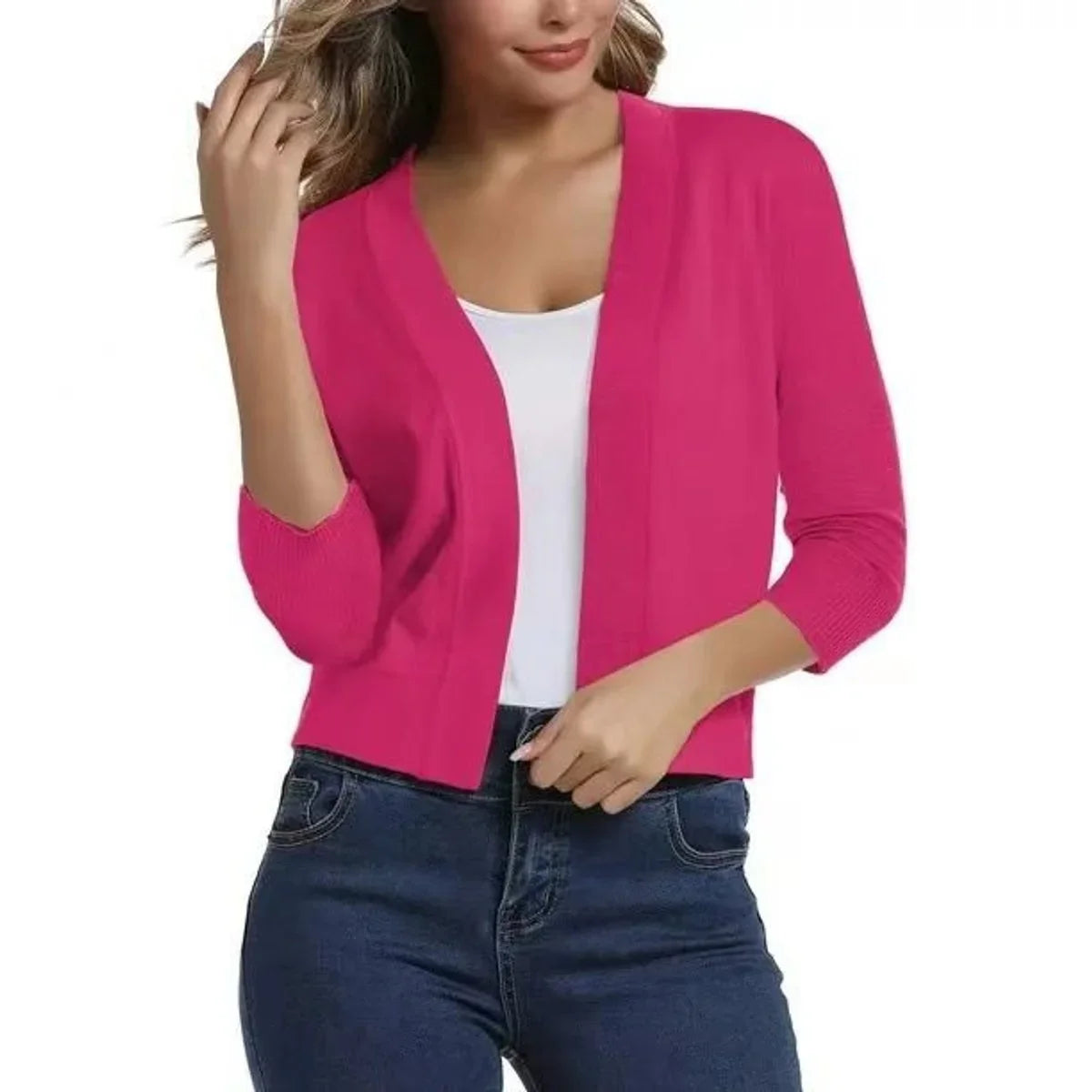 Women's Open-Front Cropped Cardigan with 3/4 Sleeves - photo 12
