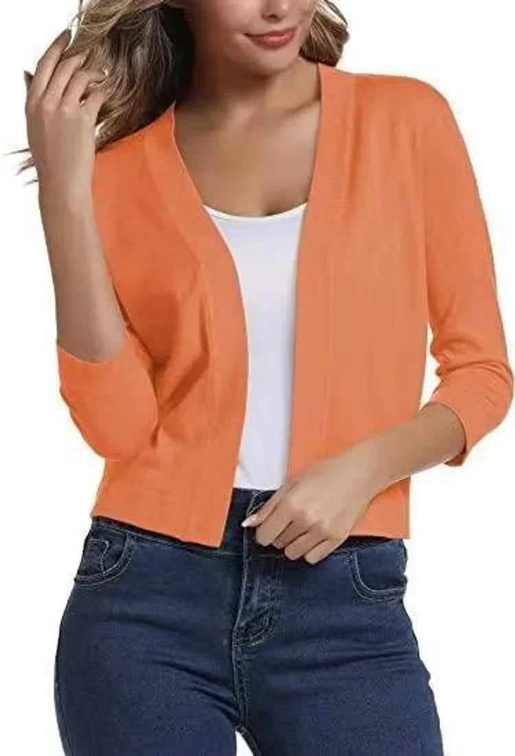 Women's Open-Front Cropped Cardigan with 3/4 Sleeves - photo 14