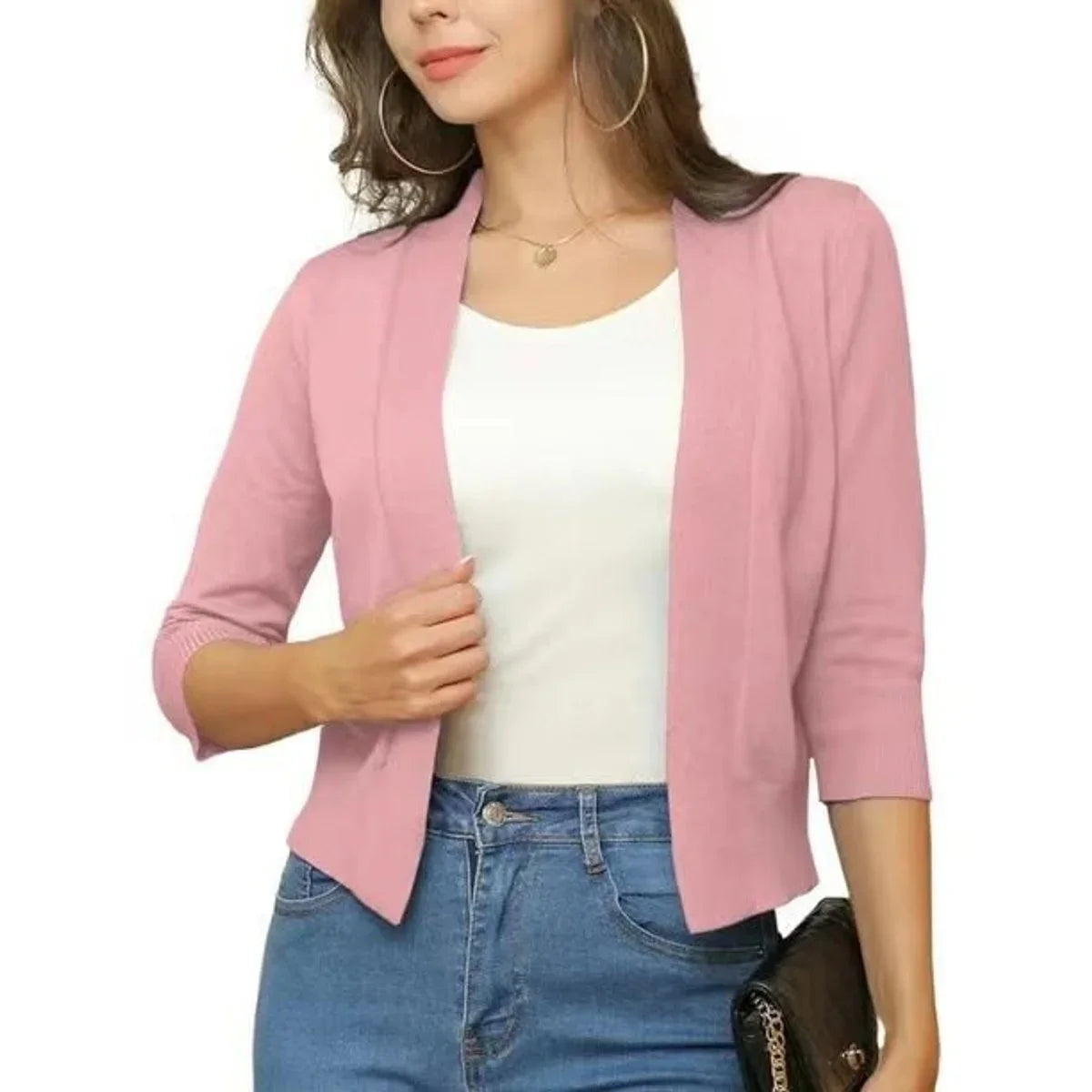 Women's Open-Front Cropped Cardigan with 3/4 Sleeves - photo 16