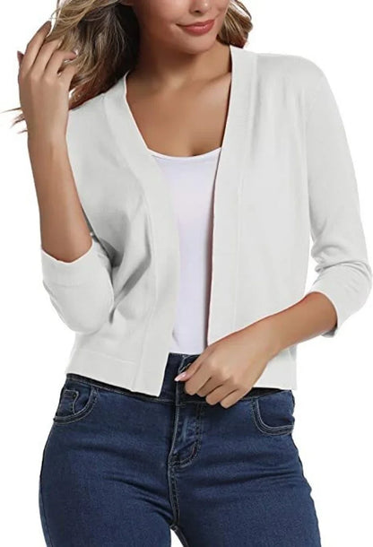 Women's Open-Front Cropped Cardigan with 3/4 Sleeves - photo 17