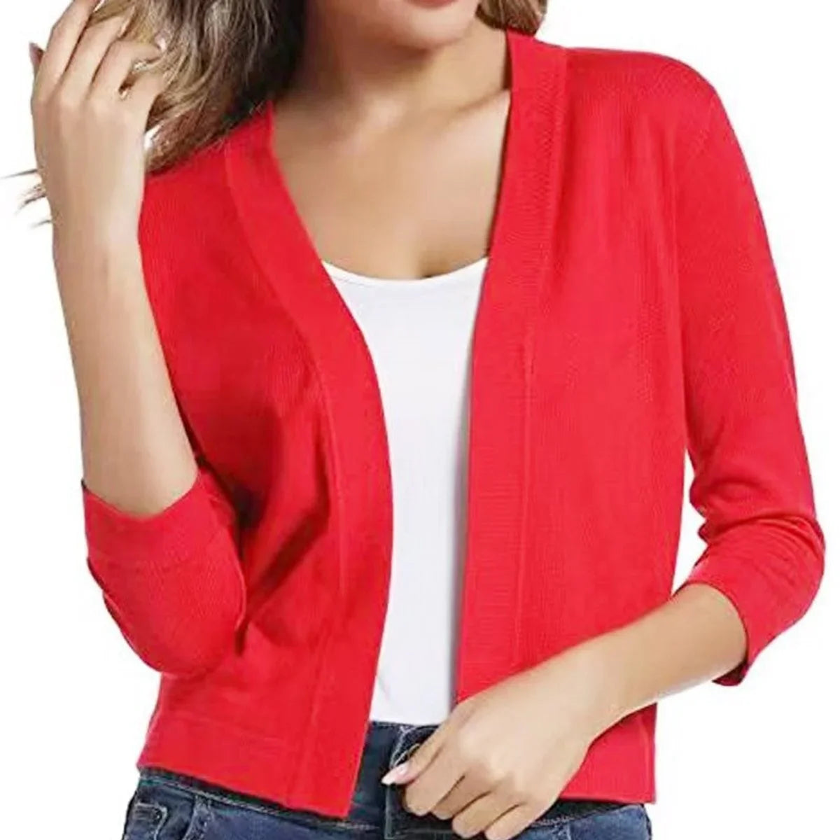 Women's Open-Front Cropped Cardigan with 3/4 Sleeves - photo 19