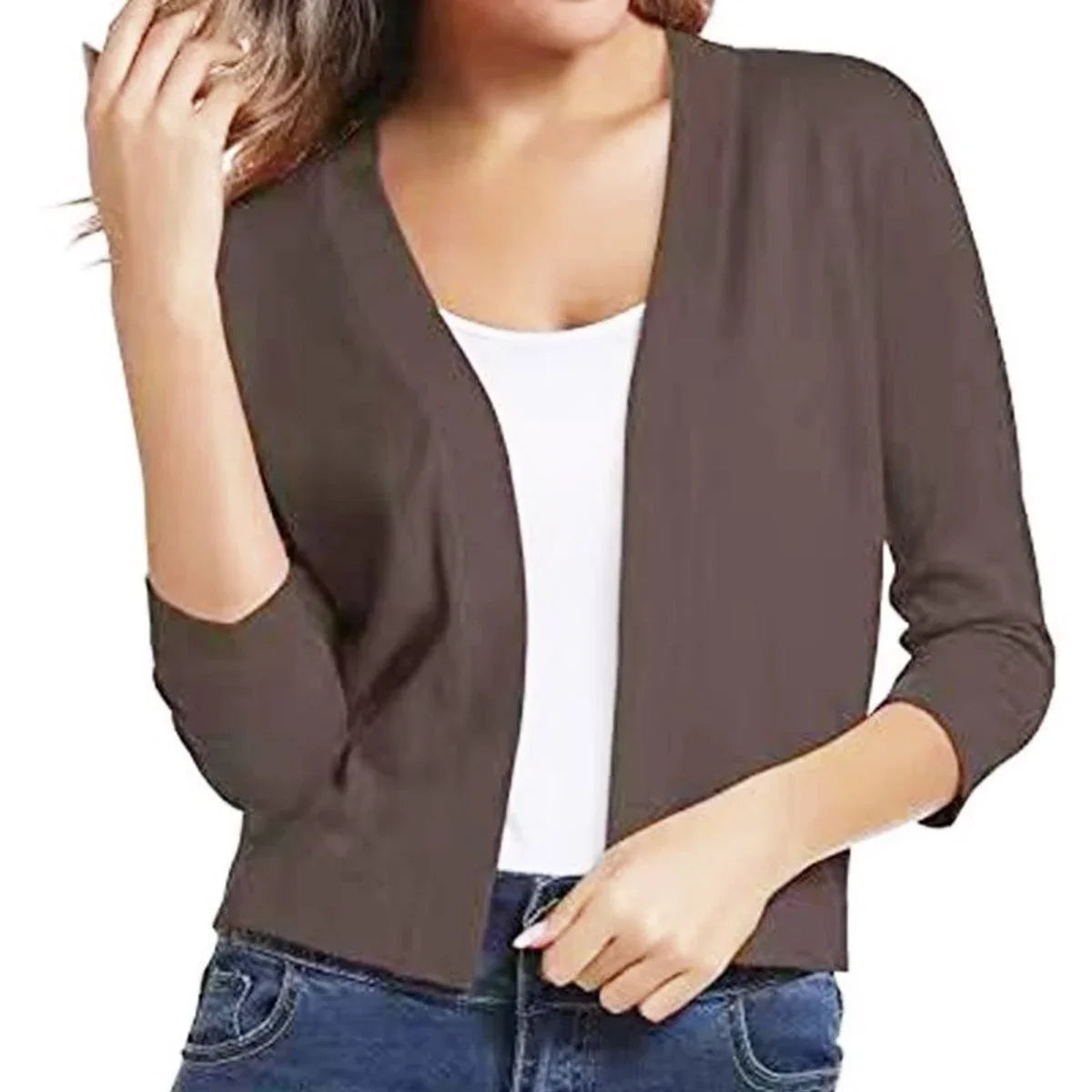 Women's Open-Front Cropped Cardigan with 3/4 Sleeves - photo 20