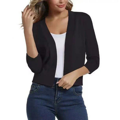 Women's Open-Front Cropped Cardigan with 3/4 Sleeves - photo 3
