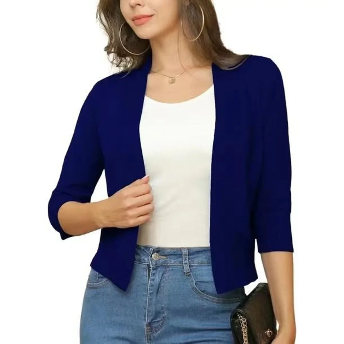 Women's Open-Front Cropped Cardigan with 3/4 Sleeves - photo 4