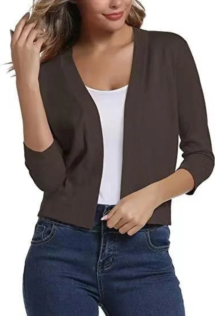 Women's Open-Front Cropped Cardigan with 3/4 Sleeves - photo 6