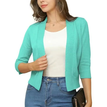 Women's Open-Front Cropped Cardigan with 3/4 Sleeves - photo 7
