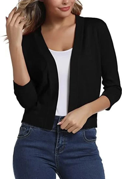 Women's Open-Front Cropped Cardigan with 3/4 Sleeves - photo 8