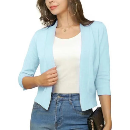 Women's Open-Front Cropped Cardigan with 3/4 Sleeves - photo 9