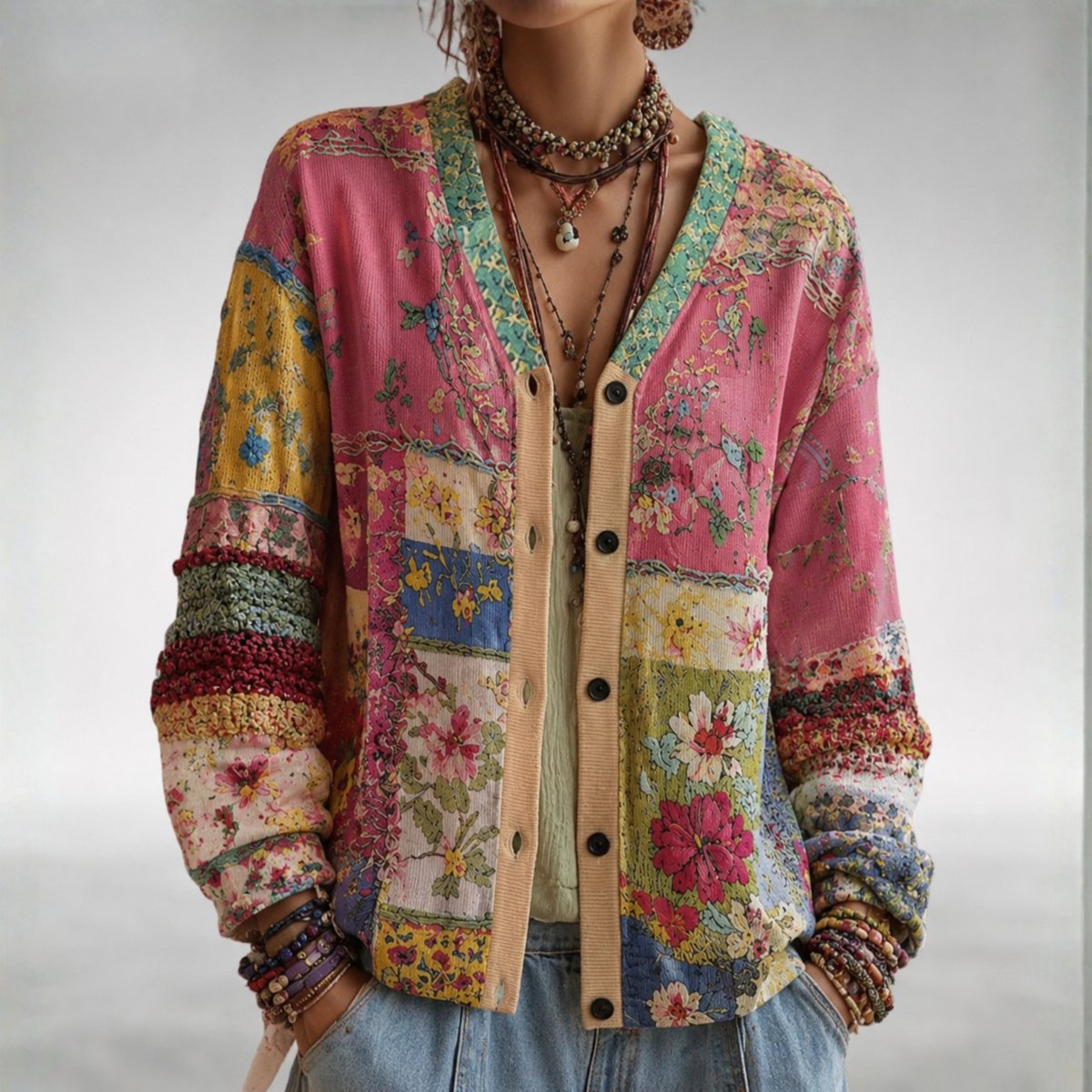 Women's Patchwork Print Cardigan - photo 1
