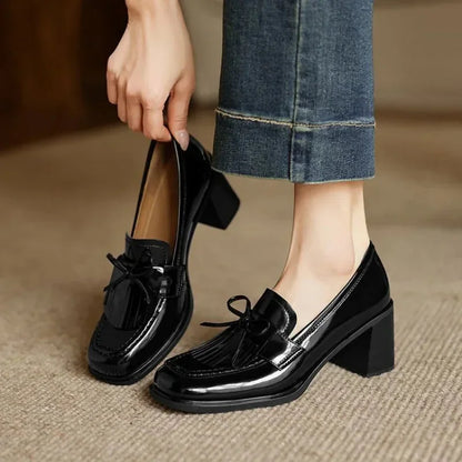 Women's Patent Loafer Pumps with Block Heel - photo 1