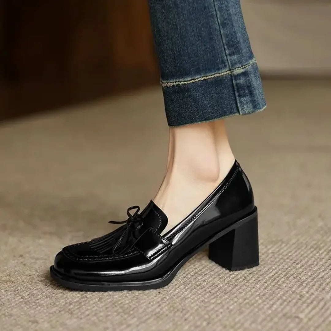 Women's Patent Loafer Pumps with Block Heel - photo 2