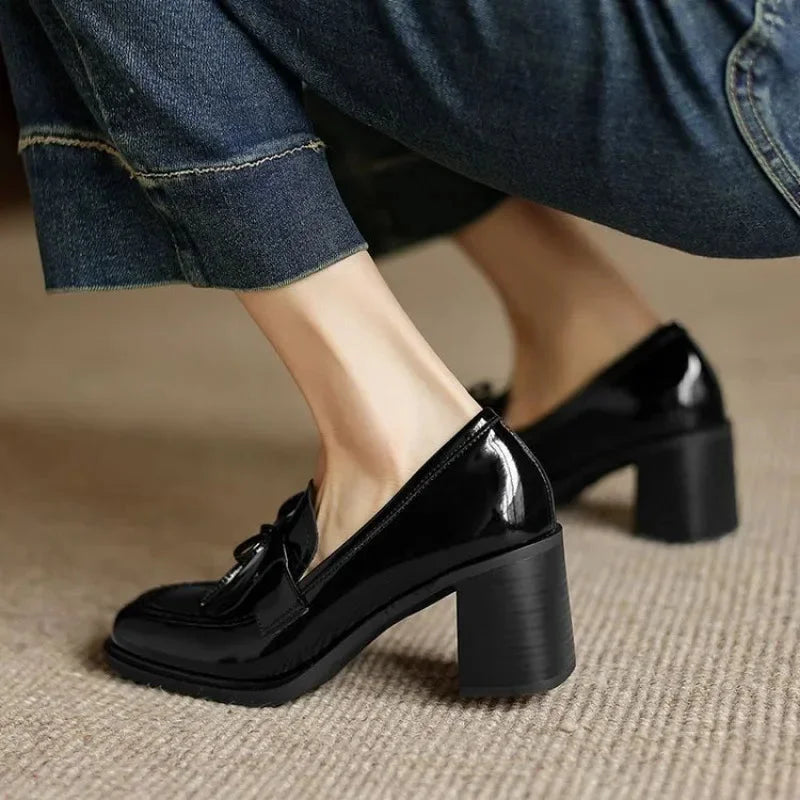 Women's Patent Loafer Pumps with Block Heel - photo 3