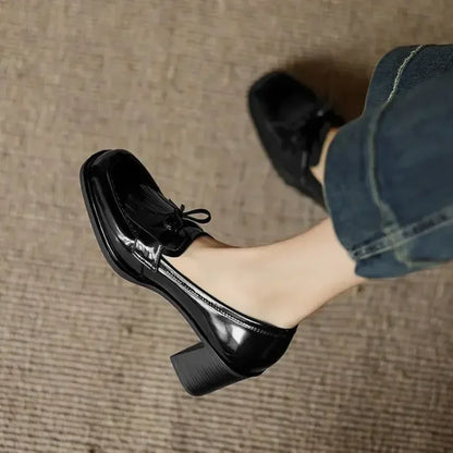 Women's Patent Loafer Pumps with Block Heel - photo 4