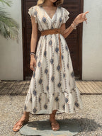 Women’s Printed V-Neck Midi Dress