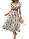 Women’s Printed V-Neck Midi Dress