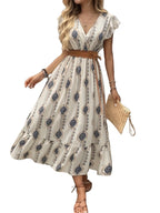Women’s Printed V-Neck Midi Dress