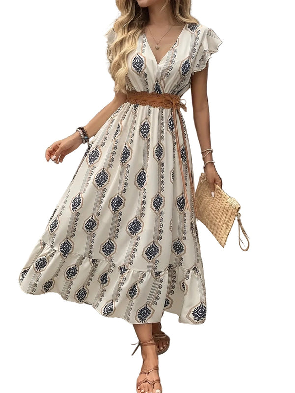 Women’s Printed V-Neck Midi Dress