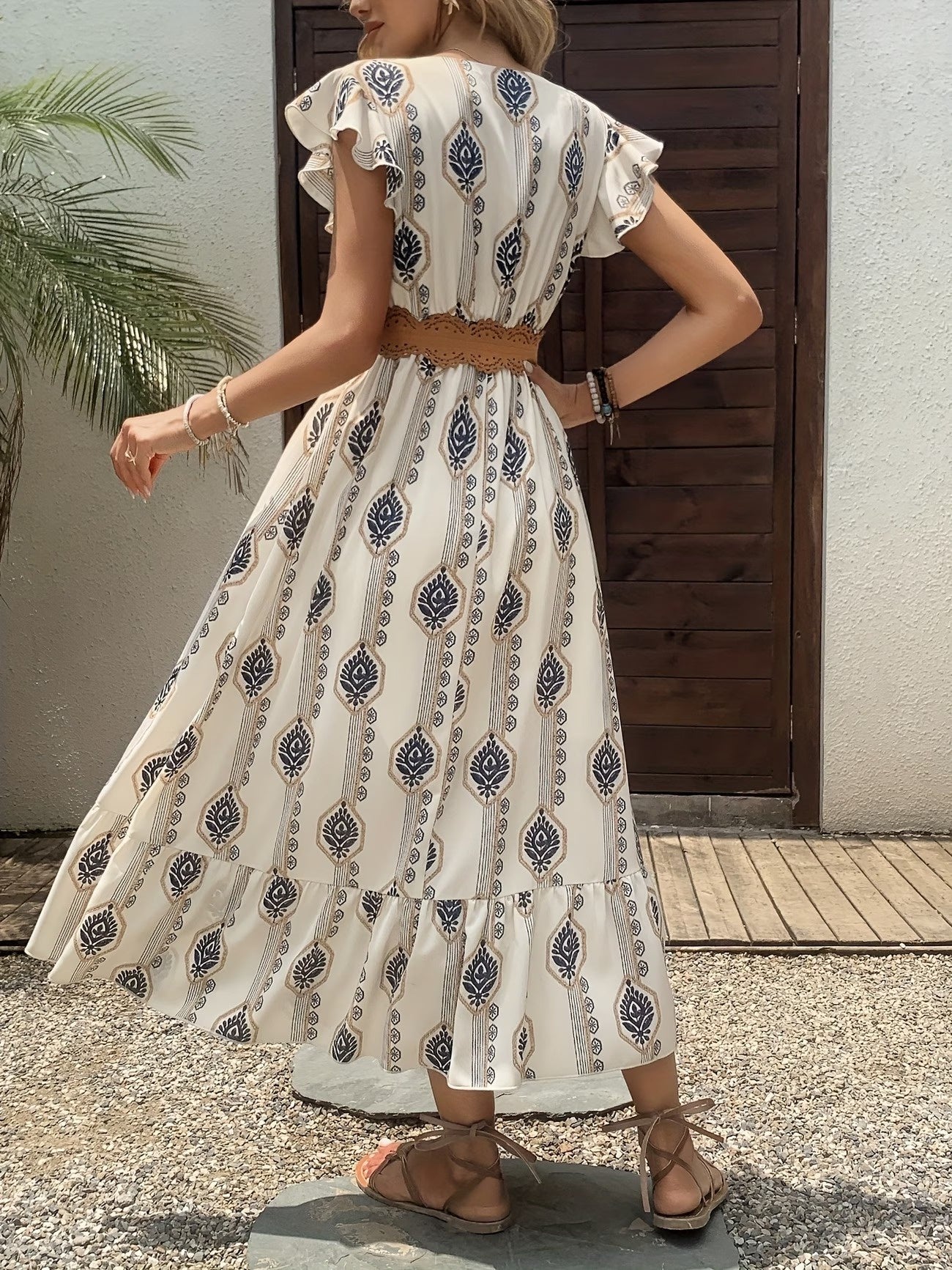 Women’s Printed V-Neck Midi Dress