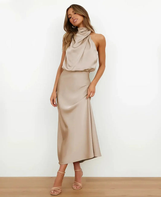 Women's Satin Halter Midi Dress - photo 1