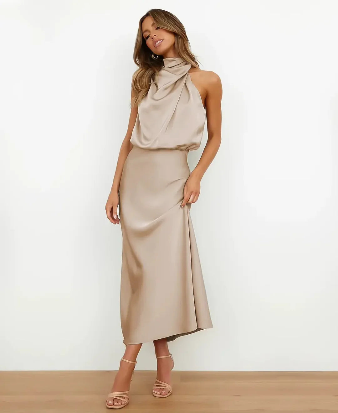 Women's Satin Halter Midi Dress - photo 10