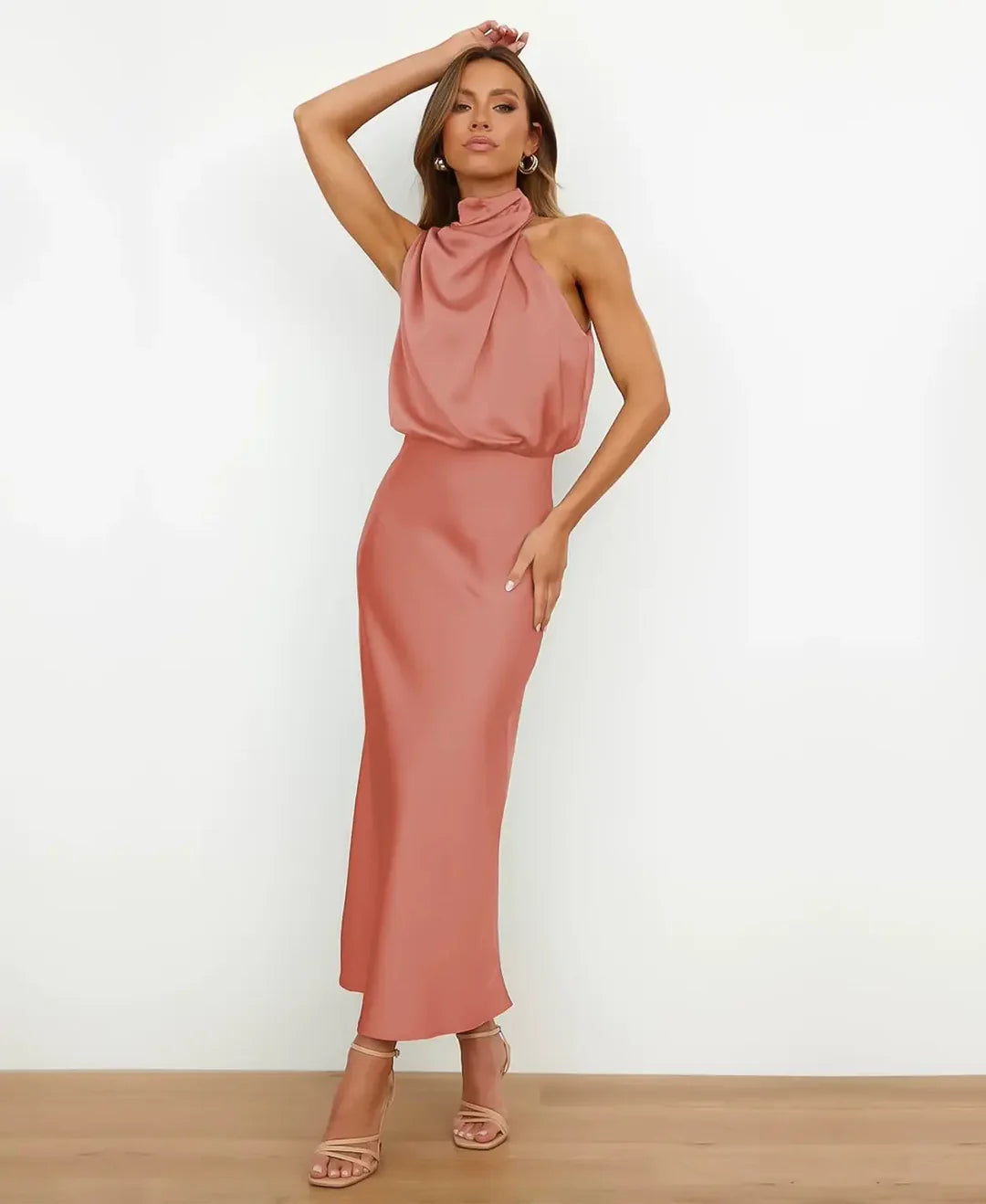 Women's Satin Halter Midi Dress - photo 16