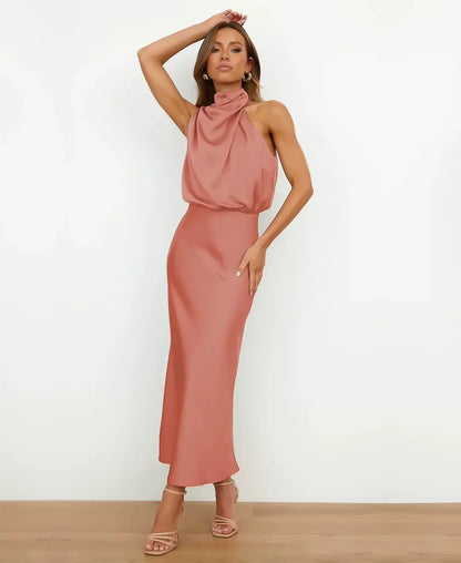 Women's Satin Halter Midi Dress - photo 16