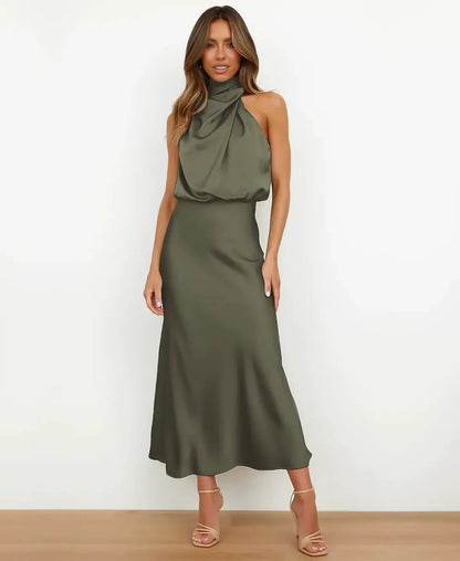 Women's Satin Halter Midi Dress - photo 17