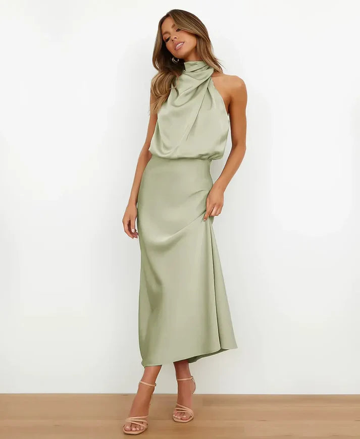 Women's Satin Halter Midi Dress - photo 24