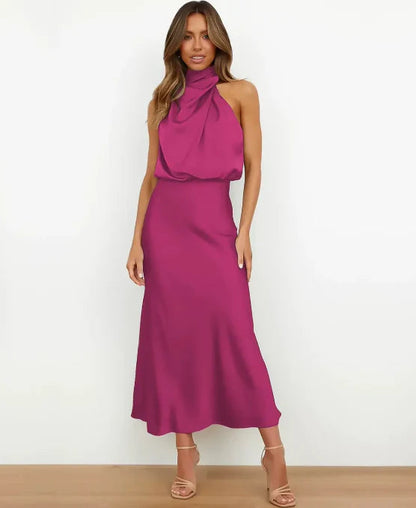 Women's Satin Halter Midi Dress - photo 27